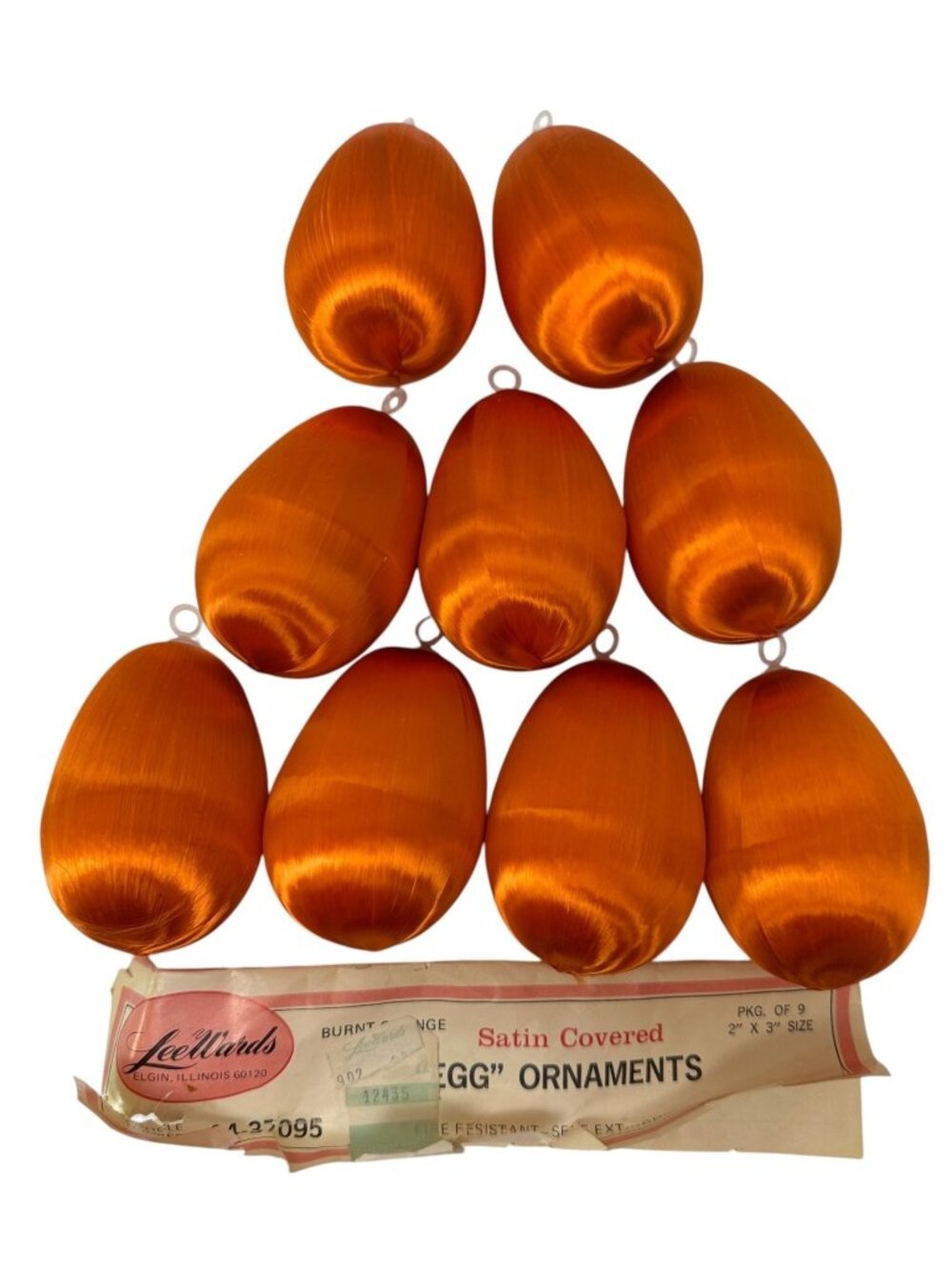 Vintage Satin Ornaments Orange Egg Shape Lee Wards Set of 9 Halloween Christmas